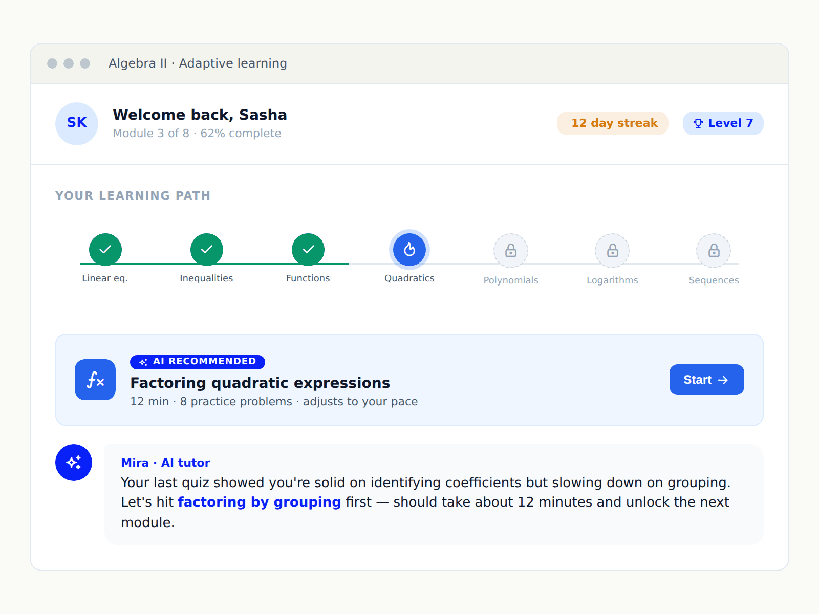 Adaptive AI Tutoring Platform